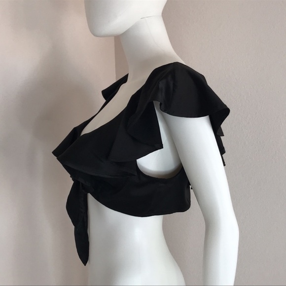 We Wore What M black ruffle tie crop top - Picture 5 of 14
